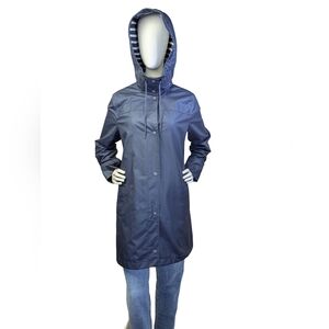 GAP Navy Raincoat w/ Removable Hood Striped Cotton Lining | Size L